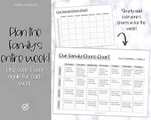 Load image into Gallery viewer, Family Chore Chart Printable | Editable Family Planner Schedule for Kids &amp; Adults | Sky Mono
