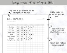 Load image into Gallery viewer, Bill Payment Tracker Printable | Monthly Bill Organizer, Checklist &amp; Calendar | Mono
