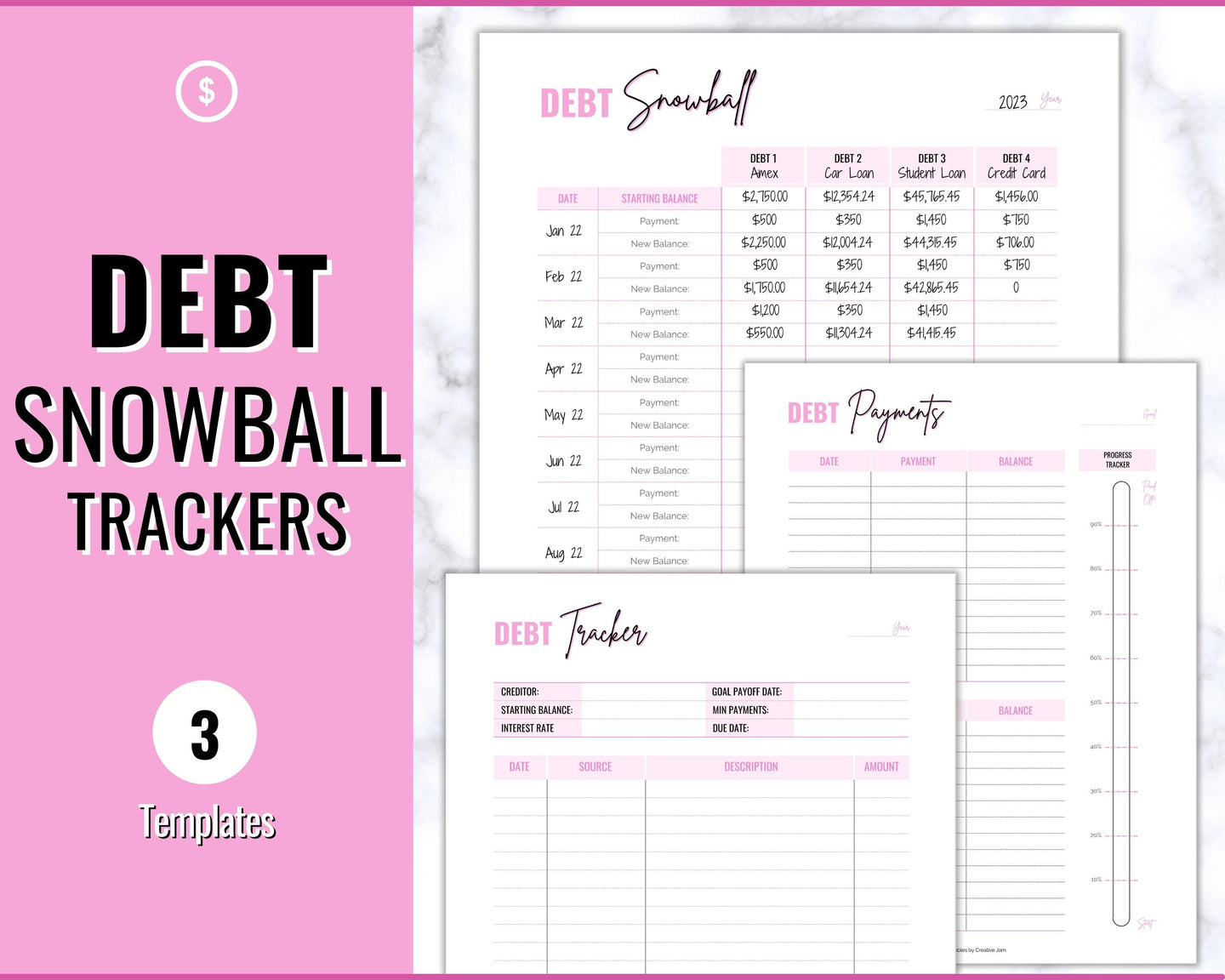 DEBT TRACKER, Debt Snowball, Debt Payoff Tracker Printable | Dave Ramsey Debt Free Tracker | Brit Pink