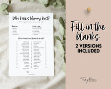 Load image into Gallery viewer, Who knows Mommy Best? Baby Shower Games Printable | Trivia Activity for Woodland, Boho, Neutral Theme Baby Showers
