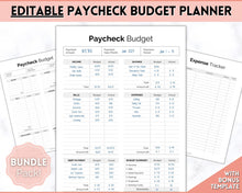 Load image into Gallery viewer, Editable Paycheck Budget Planner Template | Printable Paycheck Tracker, Finance Planner, Zero Based Budget Binder | Mono
