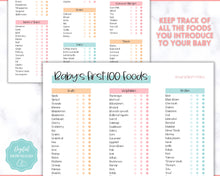 Load image into Gallery viewer, Baby Food Tracker Printable BUNDLE | Baby’s First Foods Meal Planner &amp; Daily Food Diary, 100 Foods Before 1 | Colorful Sky
