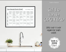 Load image into Gallery viewer, Family Chore Chart Printable | Editable Family Planner Schedule for Kids &amp; Adults | Sky Mono
