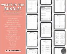 Load image into Gallery viewer, ADHD Digital Planner - Daily Planner for Neurodivergent Adults | Brain Dump Template, To Do List, Cleaning, Symptom Tracker for GoodNotes &amp; iPad | Mono
