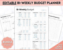 Load image into Gallery viewer, Editable Biweekly Budget Planner Template |  Printable Paycheck Tracker, Finance Planner, Zero Based Budget Binder | Mono
