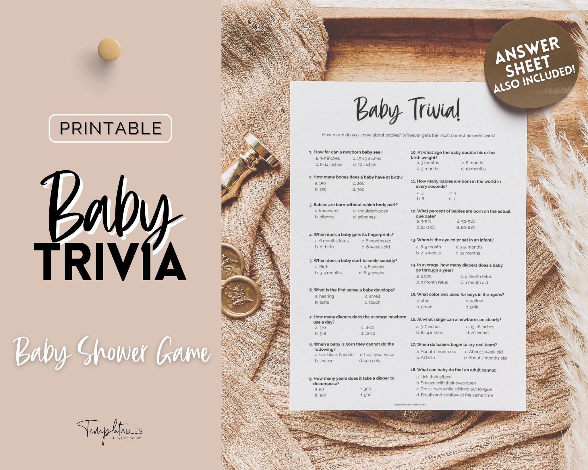 Baby Shower Game to Print Special Baby Quiz with Answers 