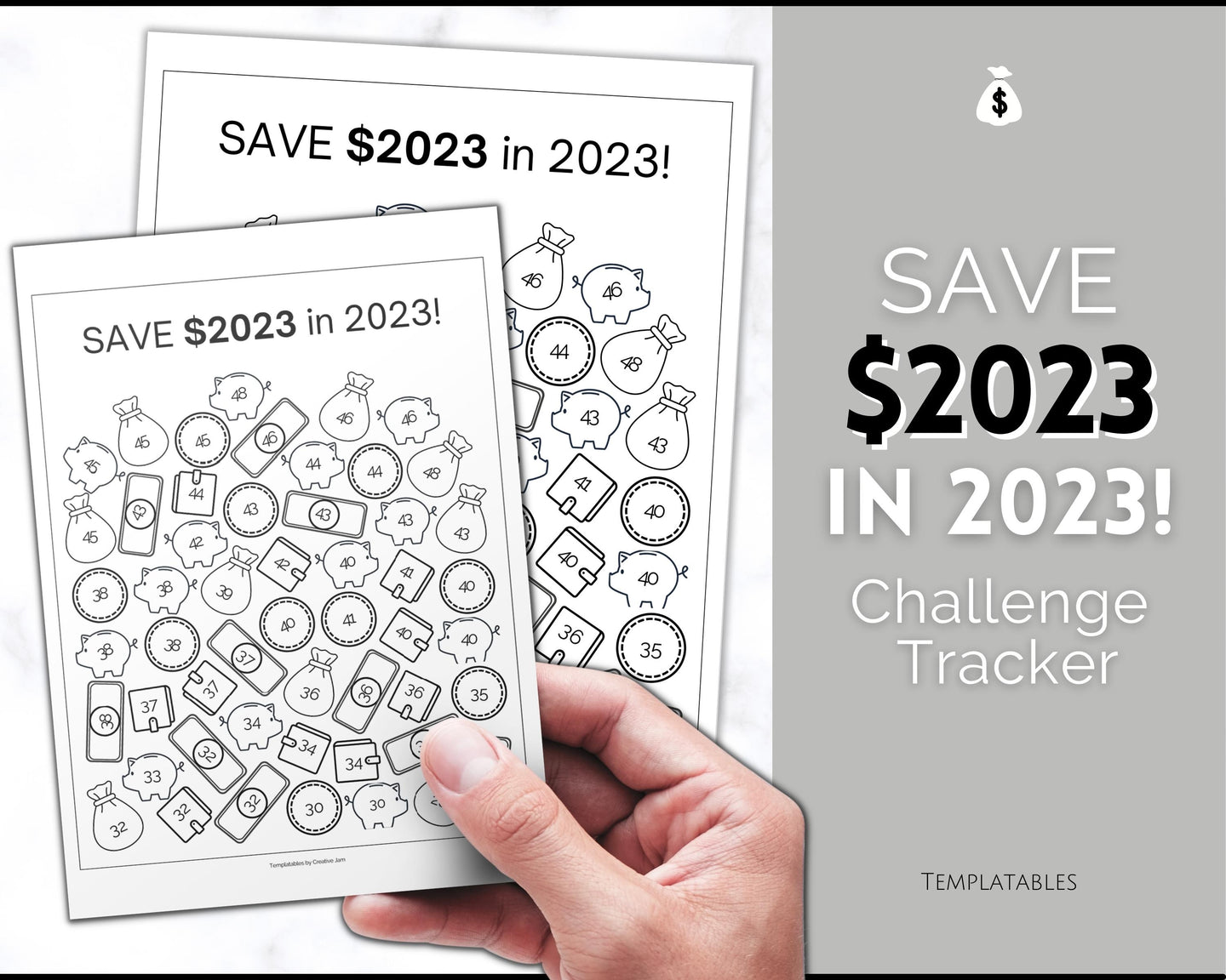 Save 2023 in 2023 Savings Tracker | 2k Savings Challenge Printable | Mono