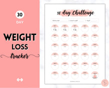 Load image into Gallery viewer, 30 day Weight Loss Tracker &amp; Monthly Challenge | Weight Loss Chart, Pounds Lost Fitness Tracker | Pink Swash
