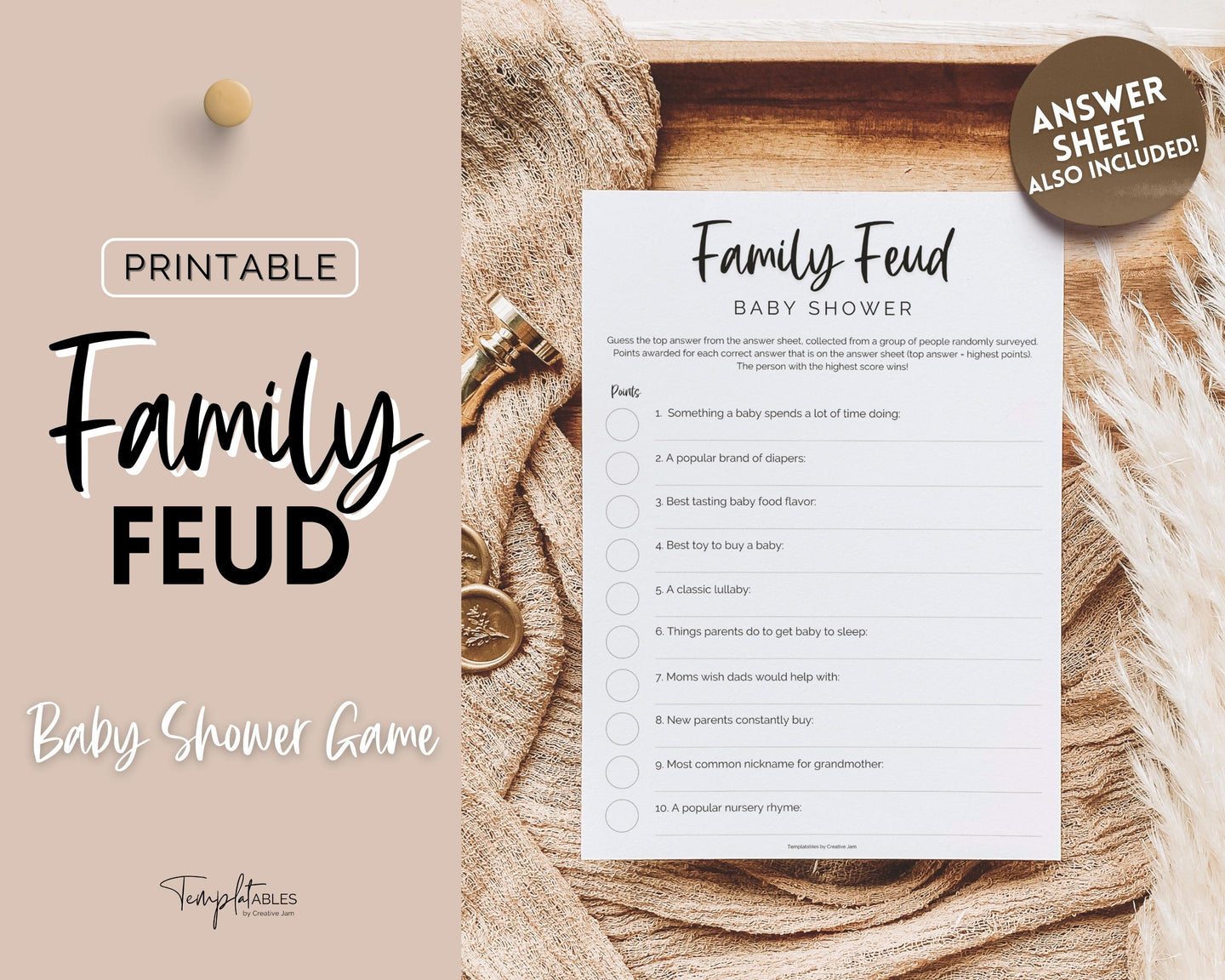 Family Feud Baby Shower Games Printable Activity for Baby Showers