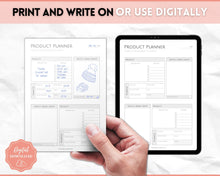 Load image into Gallery viewer, Product Planner Template Printable | Digital Small Business Product Planner | Mono
