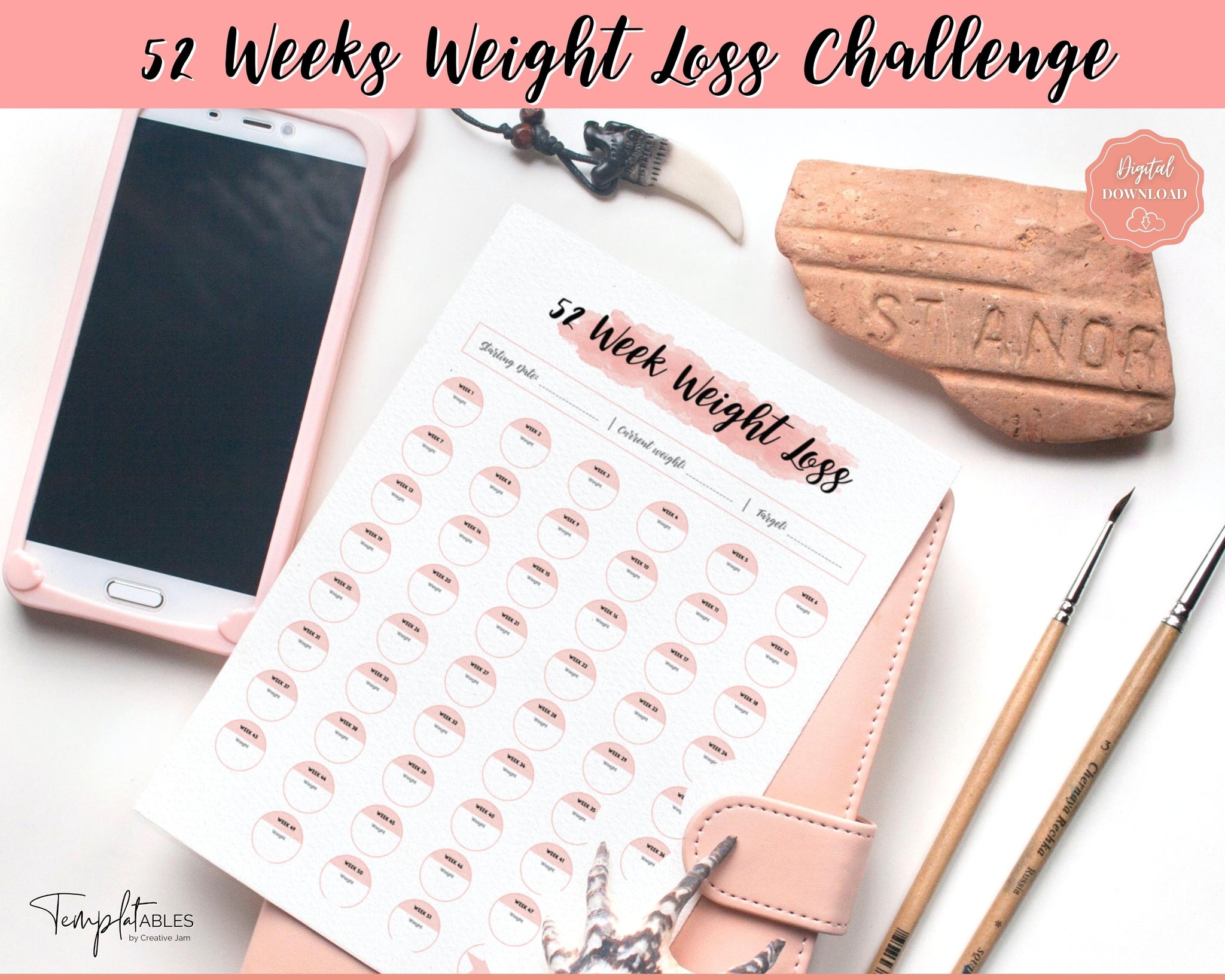 52 Week Weight Tracker / year at a glance tracker / Weight loss / Jour –  CCCreationz