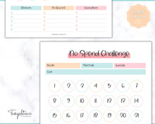 Load image into Gallery viewer, No Spend Challenge BUNDLE | Printable 30 day, 60 day, 90 day Savings Challenge &amp; Monthly Spending Tracker | Colorful Sky
