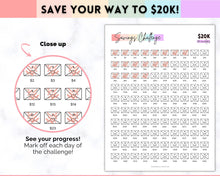 Load image into Gallery viewer, 20k 100 Envelope Challenge Printable, 20000 Savings Tracker, 100 Day Challenge, Cash Envelopes, Money Saving, Save, Budget Envelope, Finance, 20000 | Pastel Rainbow
