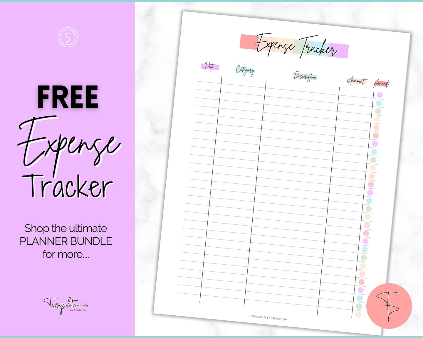 FREE - Expense Tracker Bundle | Income, Savings, Budget, Bill & Spending Tracker for Personal Finance | Pastel Rainbow