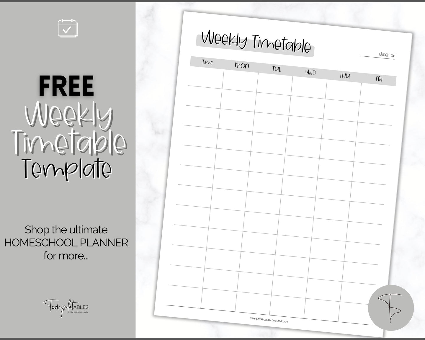 FREE - Weekly Timetable, Homeschool, To Do List Printable, Undated Schedule, Productivity Template | Mono