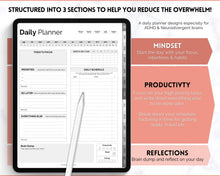 Load image into Gallery viewer, ADHD Digital Planner - Daily Planner for Neurodivergent Adults | Brain Dump Template, To Do List, Cleaning, Symptom Tracker for GoodNotes &amp; iPad | Mono
