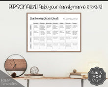 Load image into Gallery viewer, Family Chore Chart Printable | Editable Family Planner Schedule for Kids &amp; Adults | Sky Mono
