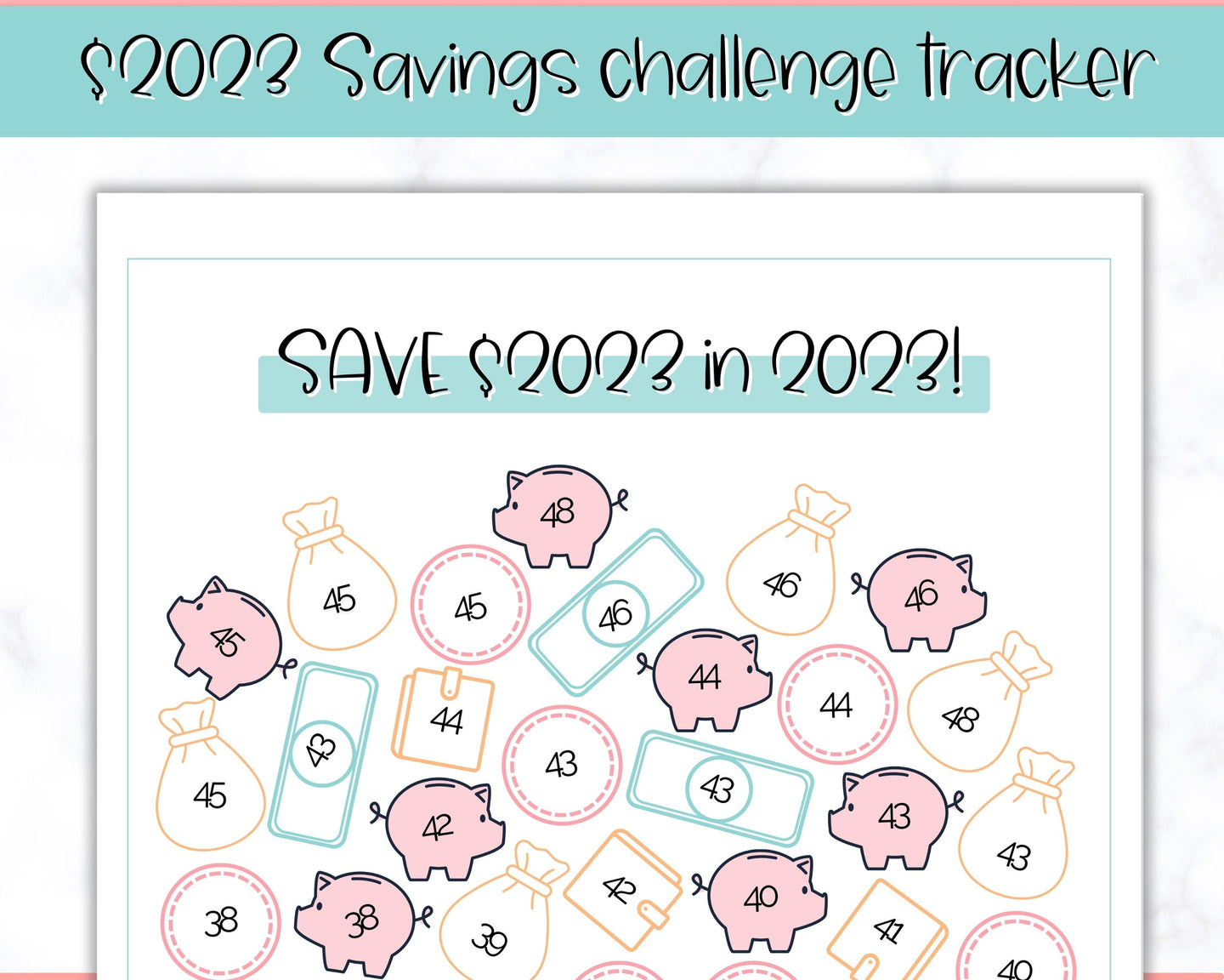 Save 2023 in 2023 Savings Tracker | 2k Savings Challenge Printable | Sky