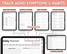 Load image into Gallery viewer, ADHD Digital Planner - Daily Planner for Neurodivergent Adults | Brain Dump Template, To Do List, Cleaning, Symptom Tracker for GoodNotes &amp; iPad | Mono
