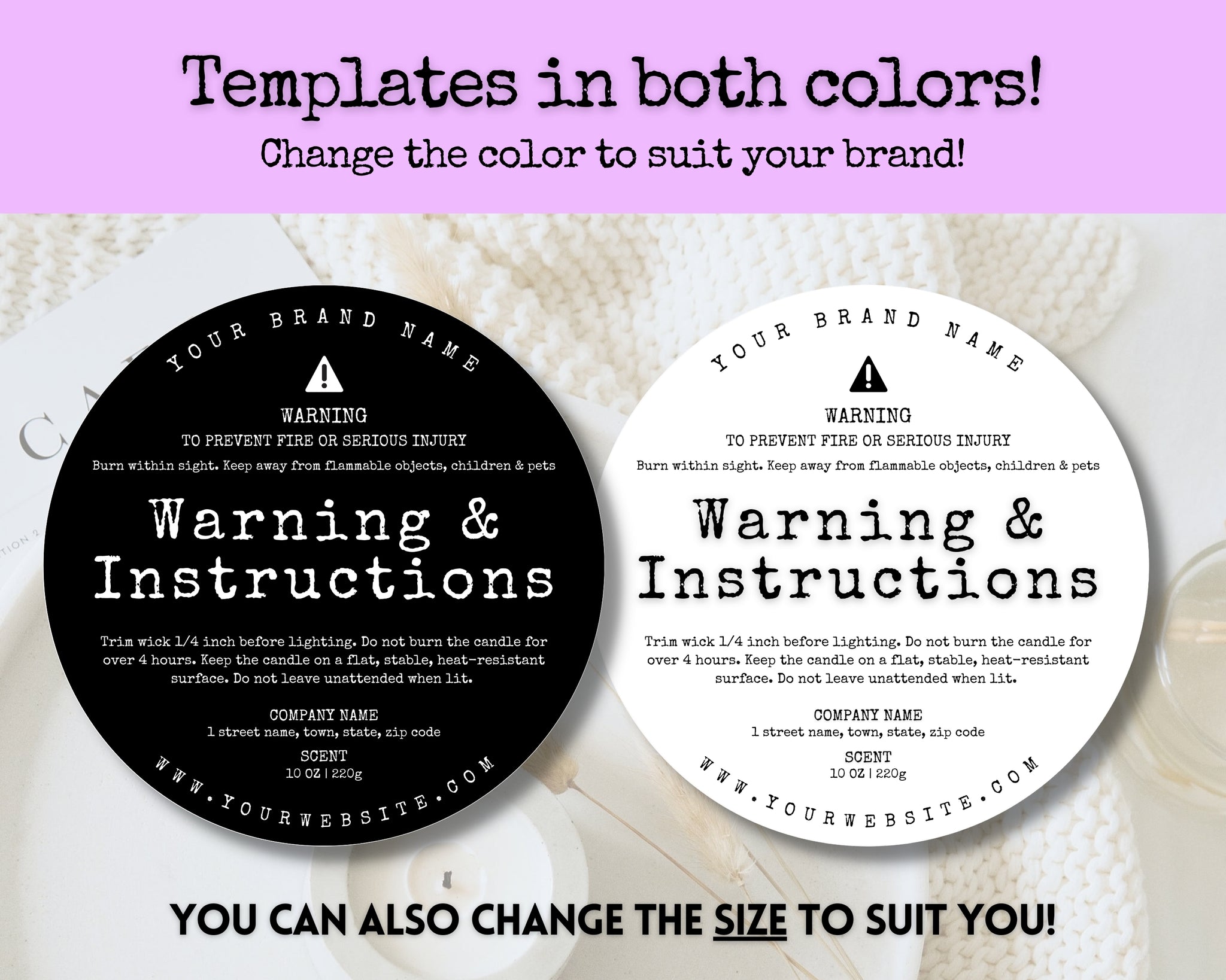 Candle Warning Stickers Template: Printable Candle Safety Labels