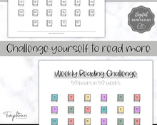 Load image into Gallery viewer, 52 Weeks Reading Book Challenge | Weekly Reading Challenge, Adult &amp; Kids Reading Log &amp; Book Tracker | Sky Mono
