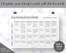 Load image into Gallery viewer, Family Chore Chart Printable | Editable Family Planner Schedule for Kids &amp; Adults | Sky Mono
