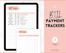 Load image into Gallery viewer, Bill Payment Tracker Printable | Monthly Bill Organizer, Checklist &amp; Calendar | Pink Watercolor
