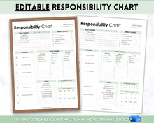 Load image into Gallery viewer, EDITABLE Responsibility Chart | Family Chore Chart, Weekly Adult Routine &amp; Reward Chart for Kids | Green
