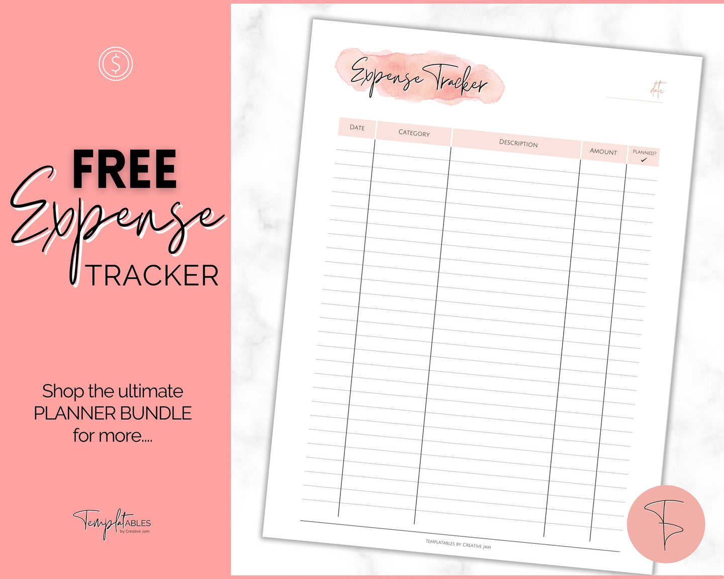 FREE - Expense Tracker Bundle | Income, Savings, Budget, Bill & Spending Tracker for Personal Finance | Pink Watercolor