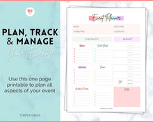 Load image into Gallery viewer, Event Planner Template, Printable Party Planner, Birthday, Wedding, Bridal, Budget, Invites, Event Plan Set, Party Organizer | Pastel Rainbow
