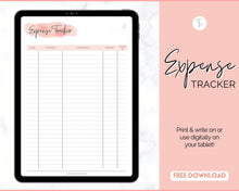 Load image into Gallery viewer, FREE - Expense Tracker Bundle | Income, Savings, Budget, Bill &amp; Spending Tracker for Personal Finance | Pink Watercolor
