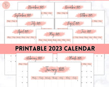 Load image into Gallery viewer, 2023 Monthly Calendar Printable | 12 Month Desk Calendar Planner | Portrait Pink Watercolor
