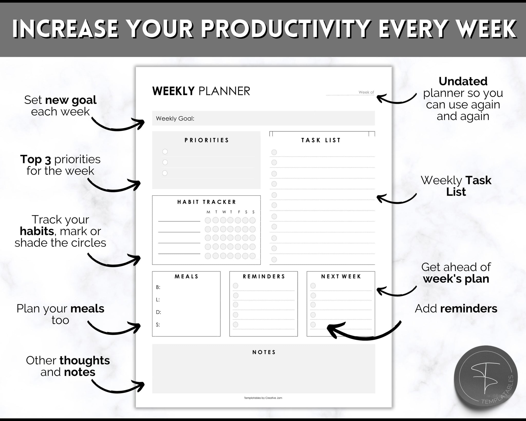 EDITABLE Weekly Planner 2 Page Templates | 2023 Weekly Schedule, To Do List  Printable & Habit Tracker templates | Mono