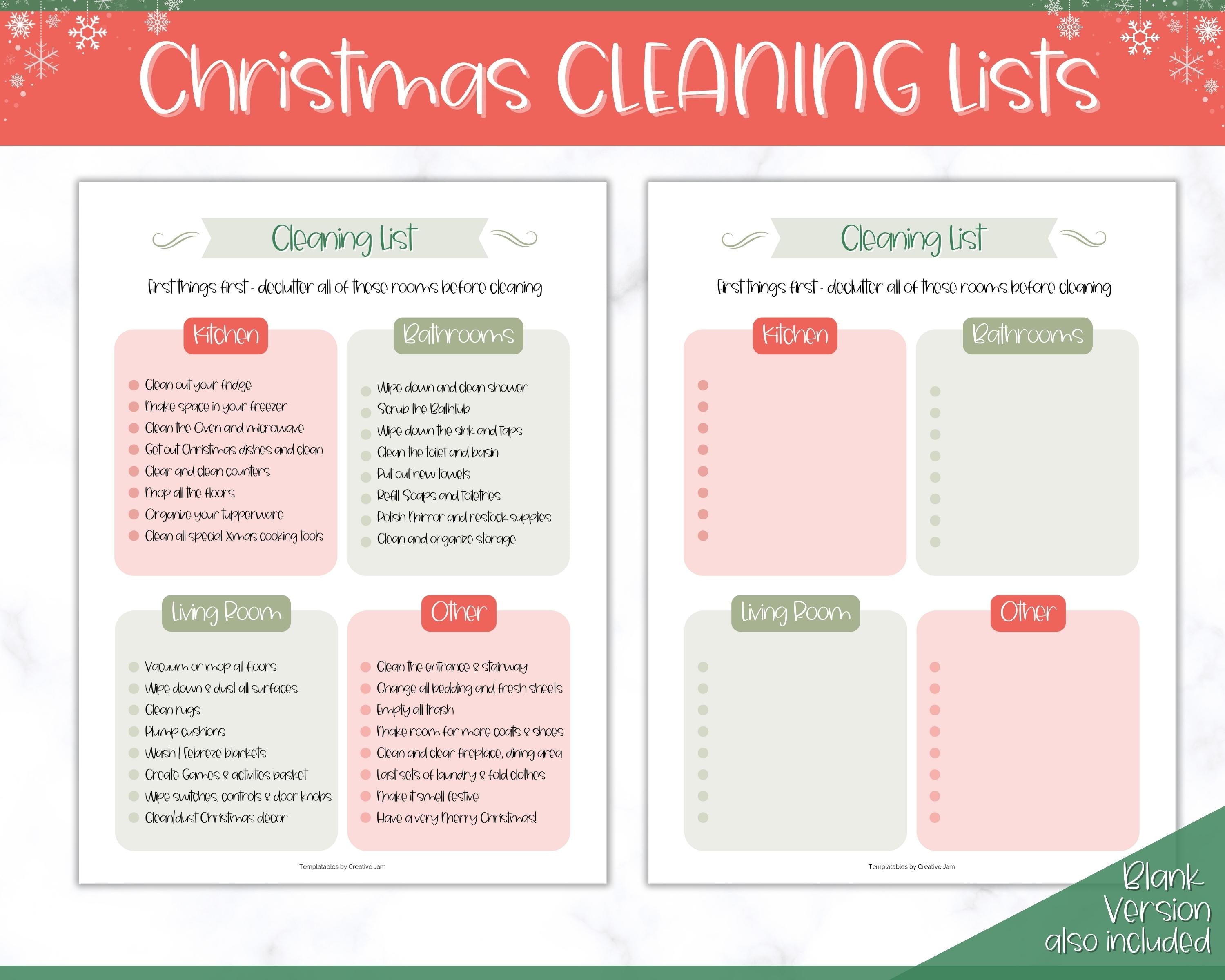 Christmas Cleaning Planner Printable Xmas House Chores Schedule