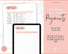 Load image into Gallery viewer, Bill Payment Tracker Printable | Monthly Bill Organizer, Checklist &amp; Calendar | Pink Watercolor
