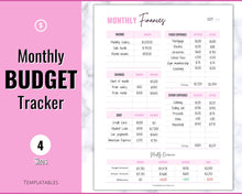 Load image into Gallery viewer, Monthly Budget Planner Printable | Financial Income, Expenses, Debt, Paycheck &amp; Savings Tracker Template | Brit Pink
