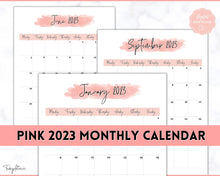 Load image into Gallery viewer, 2023 Monthly Calendar Printable | 12 Month Desk Calendar Planner | Portrait Pink Watercolor
