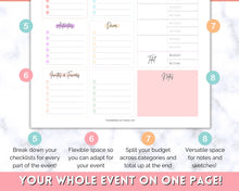 Load image into Gallery viewer, Event Planner Template, Printable Party Planner, Birthday, Wedding, Bridal, Budget, Invites, Event Plan Set, Party Organizer | Pastel Rainbow
