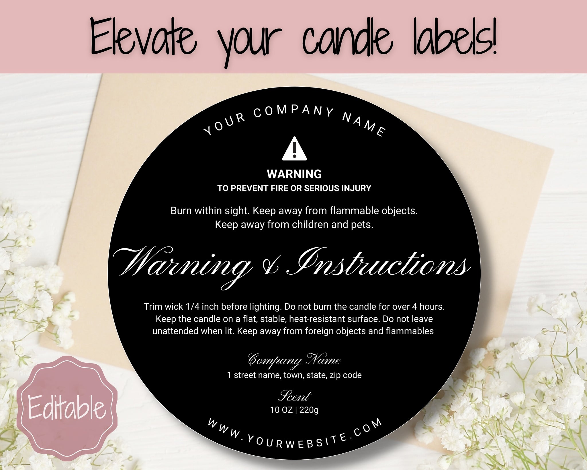 Custom Candle Warning Label Template 2 Graphic by Sundiva Design