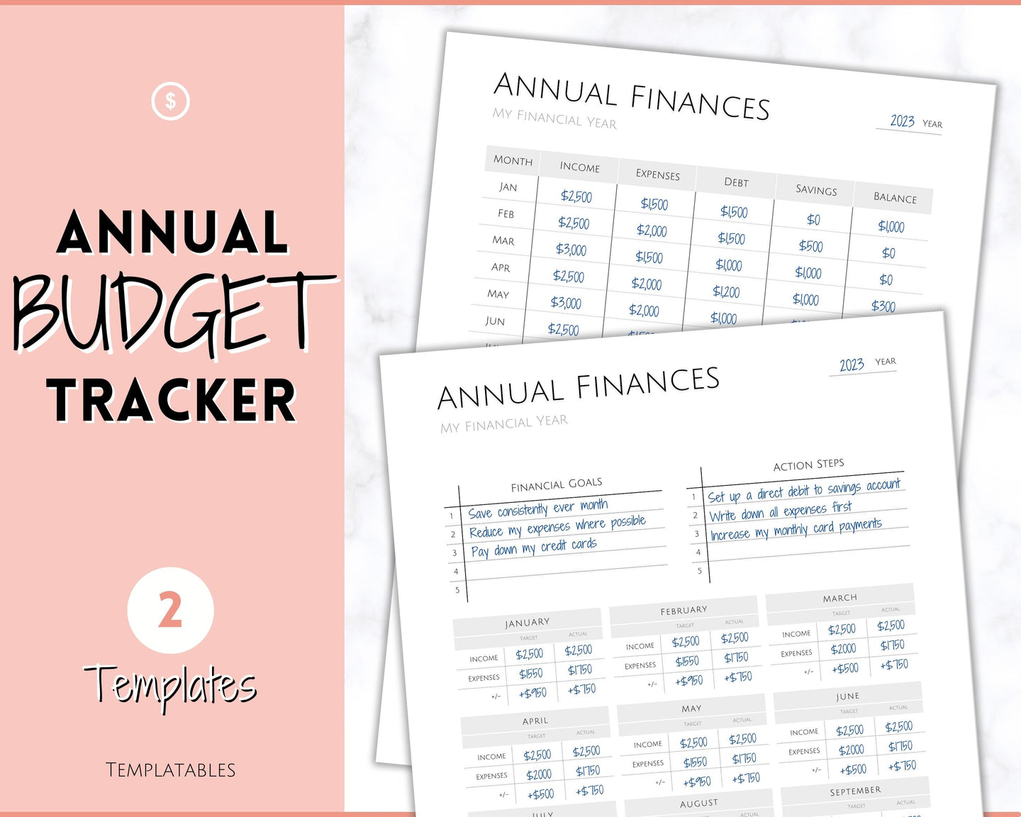 Annual Budget Tracker | Bill, Expenses, Income & Savings Tracker | Pink