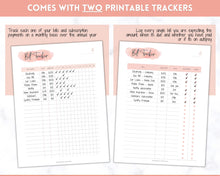 Load image into Gallery viewer, Bill Payment Tracker Printable | Monthly Bill Organizer, Checklist &amp; Calendar | Pink Watercolor
