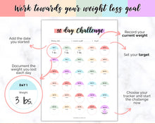 Load image into Gallery viewer, 30 day Weight Loss Tracker &amp; Monthly Challenge | Weight Loss Chart, Pounds Lost Fitness Tracker | Rainbow Swash
