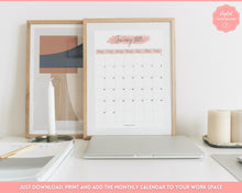 Load image into Gallery viewer, 2023 Monthly Calendar Printable | 12 Month Desk Calendar Planner | Portrait Pink Watercolor
