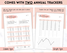 Load image into Gallery viewer, Annual Budget Tracker | Bill, Expenses, Income &amp; Savings Tracker | Pink Watercolor
