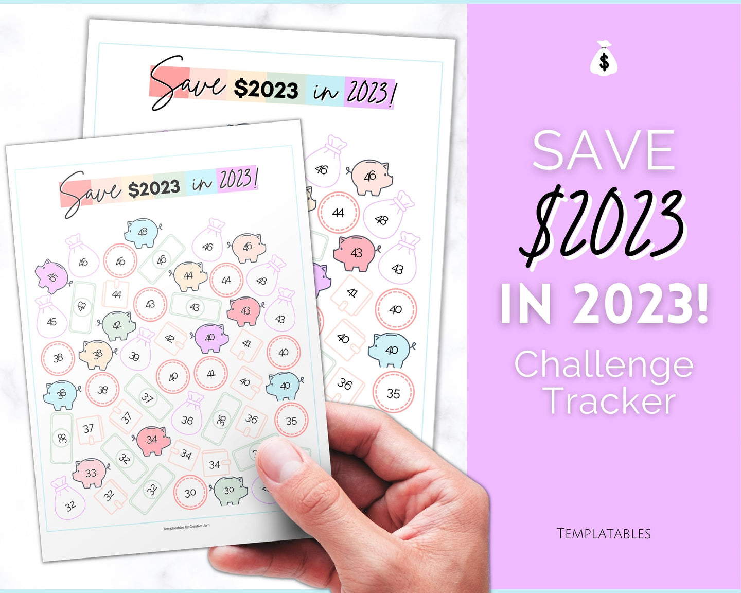 Save 2023 in 2023 Savings Tracker | 2k Savings Challenge Printable | Pastel Rainbow