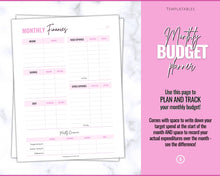 Load image into Gallery viewer, Monthly Budget Planner Printable | Financial Income, Expenses, Debt, Paycheck &amp; Savings Tracker Template | Brit Pink
