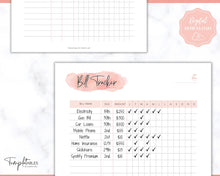 Load image into Gallery viewer, Bill Payment Tracker Printable | Monthly Bill Organizer, Checklist &amp; Calendar | Pink Watercolor
