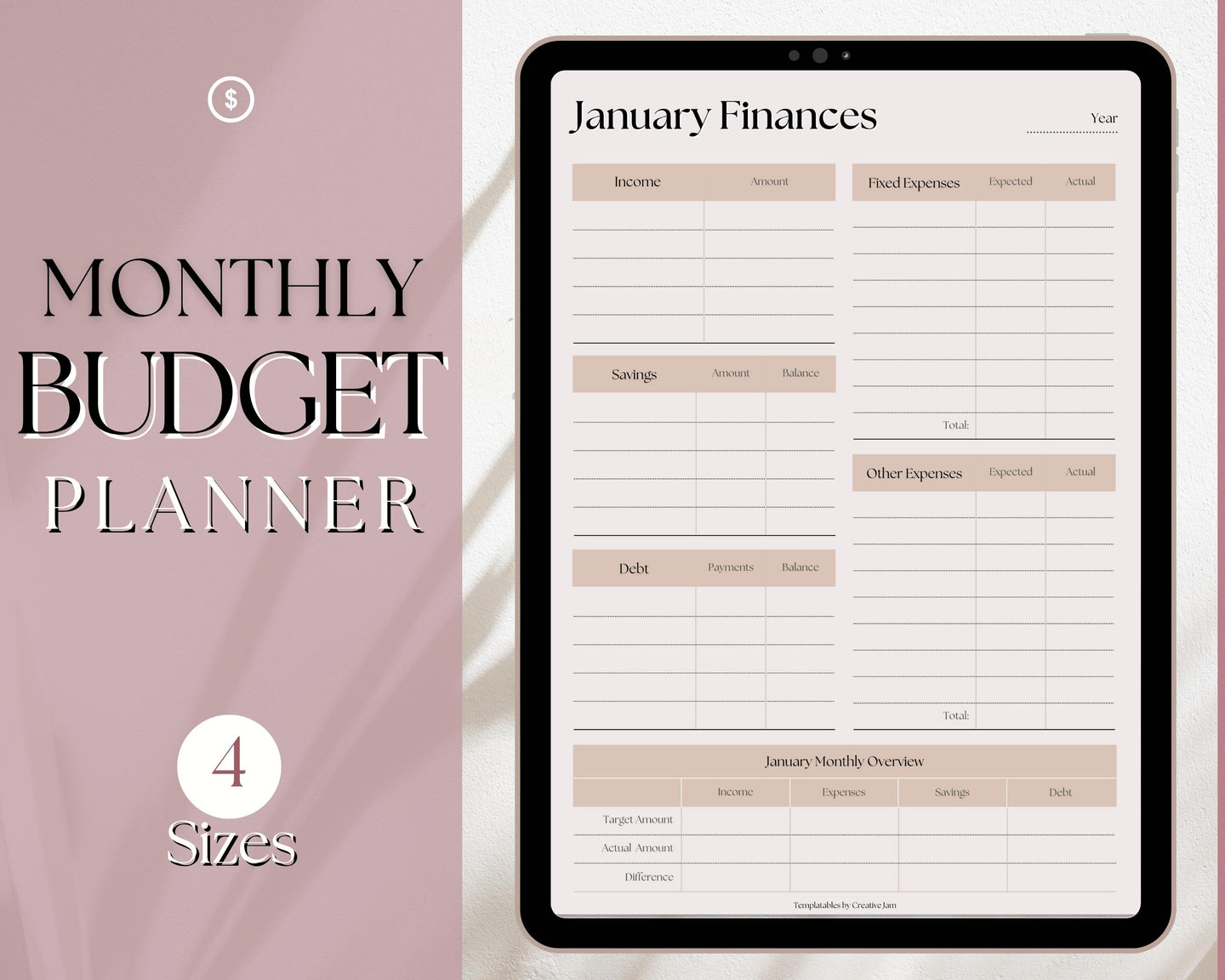 Monthly Budget Planner Printable | Financial Income, Expenses, Debt, Paycheck & Savings Tracker Template | Lux