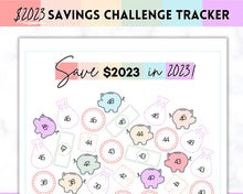 Load image into Gallery viewer, Save 2023 in 2023 Savings Tracker | 2k Savings Challenge Printable | Pastel Rainbow
