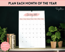 Load image into Gallery viewer, 2023 Monthly Calendar Printable | 12 Month Desk Calendar Planner | Portrait Pink Watercolor
